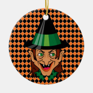 Vintage Halloween-Hexe Keramik Ornament