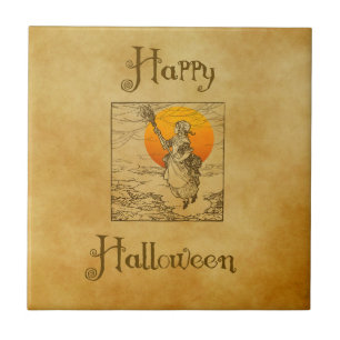Vintage-Halloween-Hexe-Keramikfliese Fliese