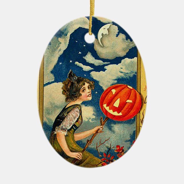 Vintage Halloween-Hexe Keramikornament (Vorne)