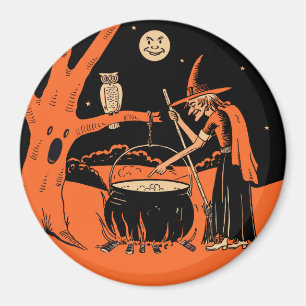 Vintage Halloween - Hexe & Kessel Magnet