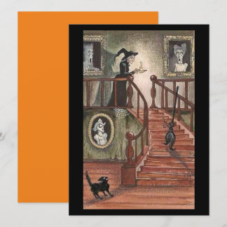 Vintage Halloween-Hexe mit schwarzen Katzen