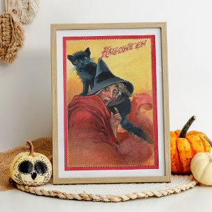 Vintage Halloween-Hexe mit schwarzer Katze Seidenpapier