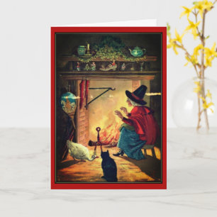 Vintage Halloween-Hexe mit wärmer Herzkarte Karte