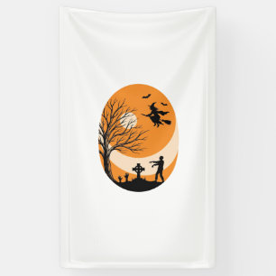 Vintage-Halloween-Hexe-Mond-Friedhof-Vektor-Desi Banner