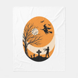 Vintage-Halloween-Hexe-Mond-Friedhof-Vektor-Desi Fleecedecke