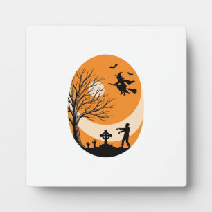 Vintage-Halloween-Hexe-Mond-Friedhof-Vektor-Desi Fotoplatte