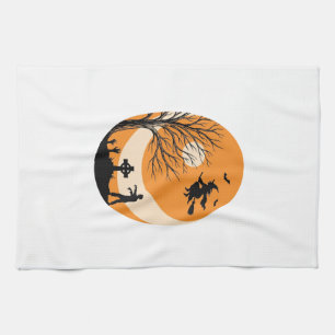 Vintage-Halloween-Hexe-Mond-Friedhof-Vektor-Desi Geschirrtuch
