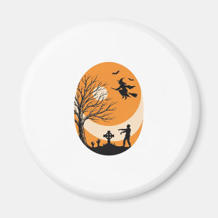 Vintage-Halloween-Hexe-Mond-Friedhof-Vektor-Desi Magnet