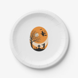 Vintage-Halloween-Hexe-Mond-Friedhof-Vektor-Desi Pappteller