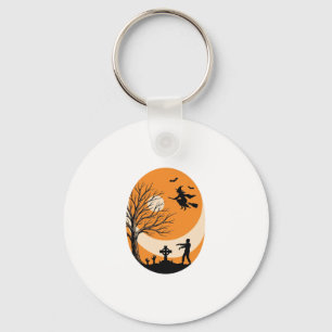 Vintage-Halloween-Hexe-Mond-Friedhof-Vektor-Desi Schlüsselanhänger