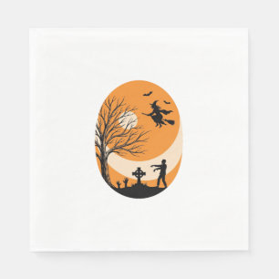 Vintage-Halloween-Hexe-Mond-Friedhof-Vektor-Desi Serviette