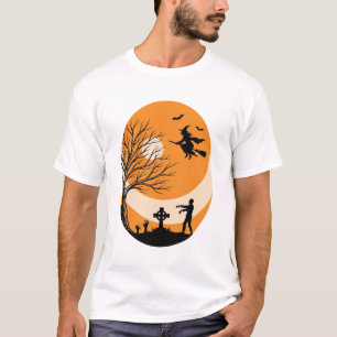 Vintage-Halloween-Hexe-Mond-Friedhof-Vektor-Desi T-Shirt
