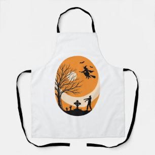 Vintage-Halloween-Hexe-Mond-Friedhofs-Vektor-Desi Schürze