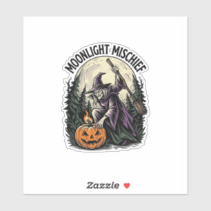 Vintage-Halloween-Hexe-Mondlicht-Schabernack-Grafi Aufkleber