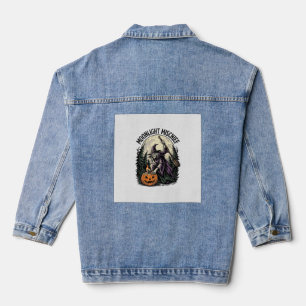 Vintage-Halloween-Hexe-Mondlicht-Schabernack-Grafi Jeansjacke