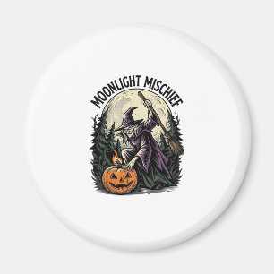 Vintage-Halloween-Hexe-Mondlicht-Schabernack-Grafi Magnet
