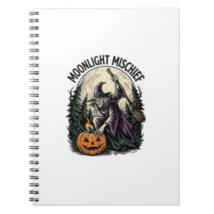 Vintage-Halloween-Hexe-Mondlicht-Schabernack-Grafi Notizblock