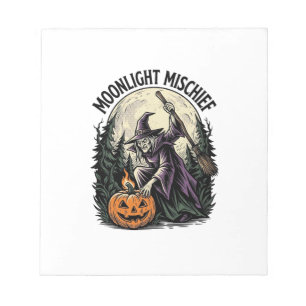 Vintage-Halloween-Hexe-Mondlicht-Streich-Grafik Notizblock