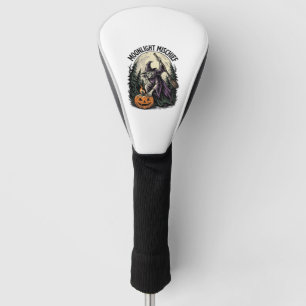 Vintage-Halloween-Hexe-Mondlicht-Unfug-Grafik Golf Headcover