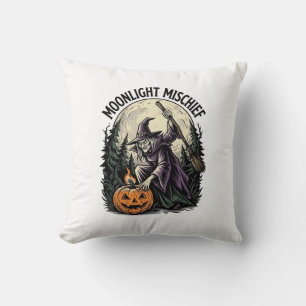 Vintage-Halloween-Hexe-Mondlicht-Unfug-Grafik Kissen
