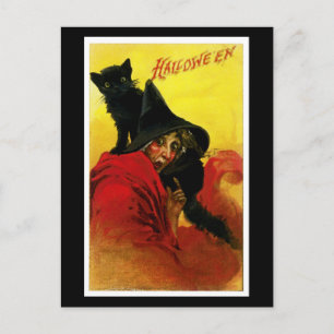 Vintage Halloween-Hexe Postkarte