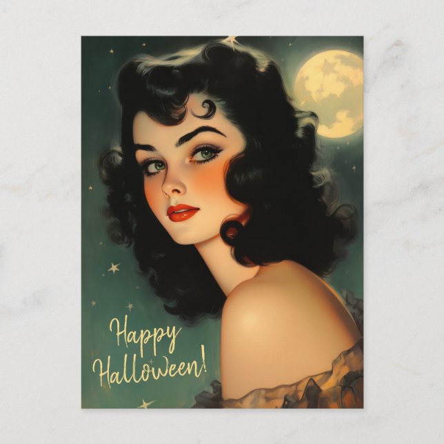 Vintage Halloween-Hexe Postkarte (Vorderseite)