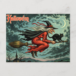Vintage Halloween-Hexe Postkarte