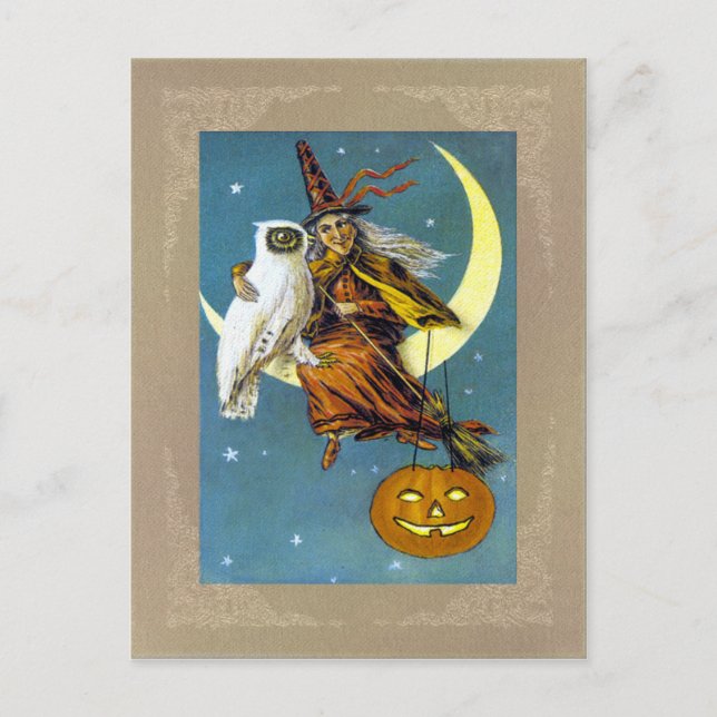 Vintage Halloween-Hexe Postkarte (Vorderseite)