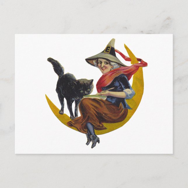 Vintage Halloween-Hexe Postkarte (Vorderseite)