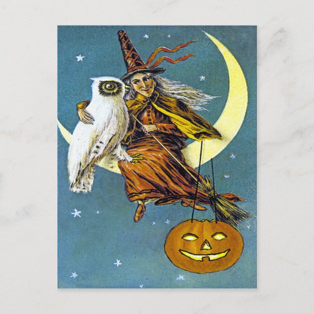 Vintage Halloween-Hexe Postkarte (Vorderseite)