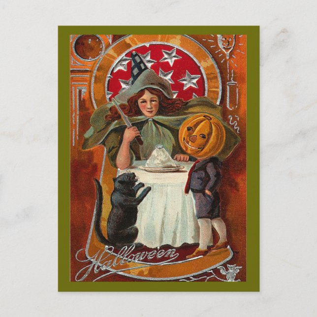 Vintage Halloween-Hexe Postkarte (Vorderseite)