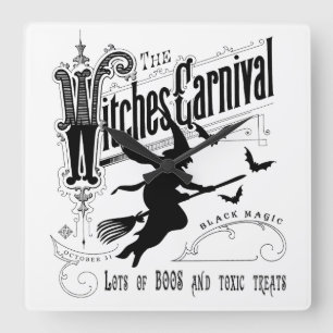 Vintage Halloween-Hexe Quadratische Wanduhr