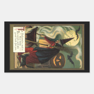 Vintage-Halloween-Hexe rührt magischen Kessel Rechteckiger Aufkleber