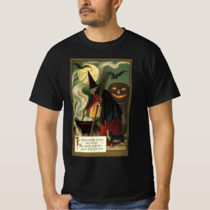 Vintage-Halloween-Hexe rührt magischen Kessel T-Shirt