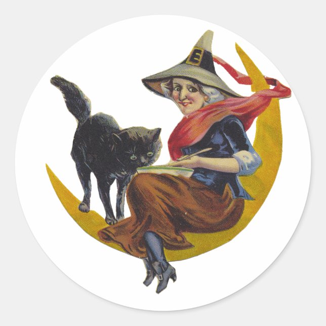Vintage Halloween-Hexe Runder Aufkleber (Vorderseite)