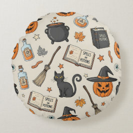 Vintage-Halloween-Hexe Rundes Kissen