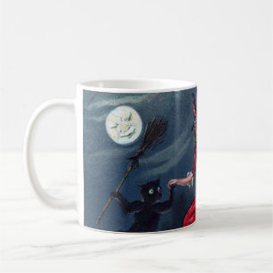 Vintage Halloween Hexe schwarze Katze Kürbis Tasse