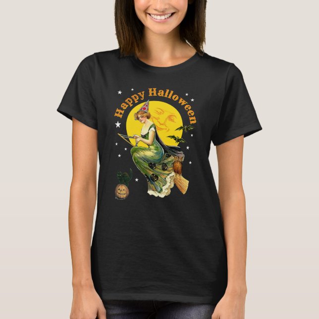 Vintage Halloween-Hexe T-Shirt (Vorderseite)