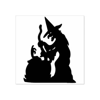 Vintage Halloween Hexe und Cauldron Gummistempel