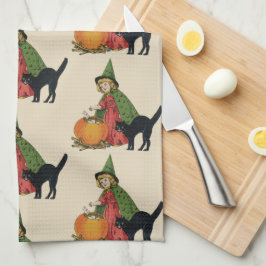 Vintage Halloween Hexe und Katze, Ellen Clapsaddle Geschirrtuch