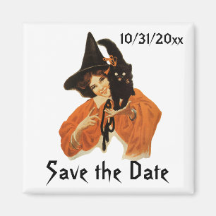 Vintage-Halloween-Hexe und Katze, Termin vormerken Magnet