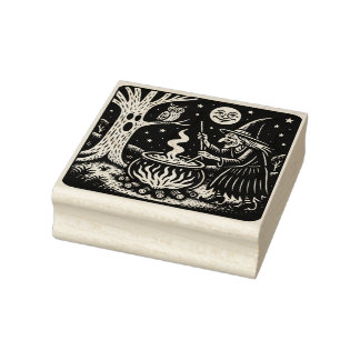 Vintage-Halloween-Hexe und Kessel-Stempel Gummistempel