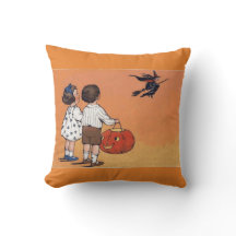 Vintage-Halloween-Hexe-und-Kinder-Wurfkissen