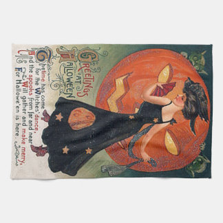 Vintage-Halloween-Hexe und Kürbisse Handtuch