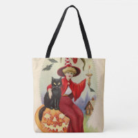Vintage Halloween-Hexe und Schwarze Katze
