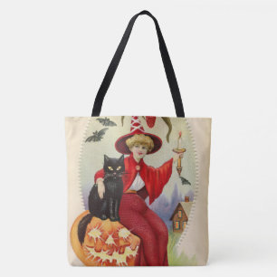 Vintage Halloween-Hexe und Schwarze Katze