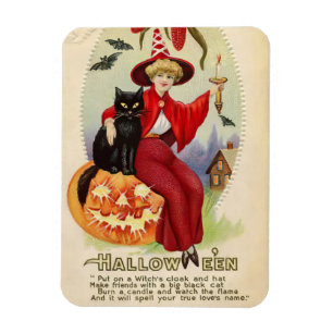 Vintage Halloween-Hexe und Schwarze Katze Magnet