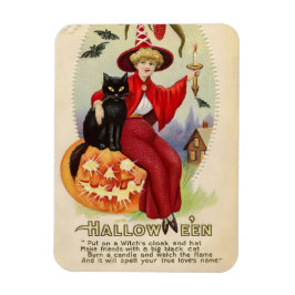 Vintage Halloween-Hexe und Schwarze Katze Magnet