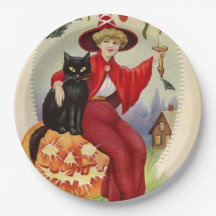 Vintage Halloween-Hexe und Schwarze Katze
