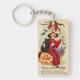 Vintage Halloween-Hexe und Schwarze Katze Schlüsselanhänger
